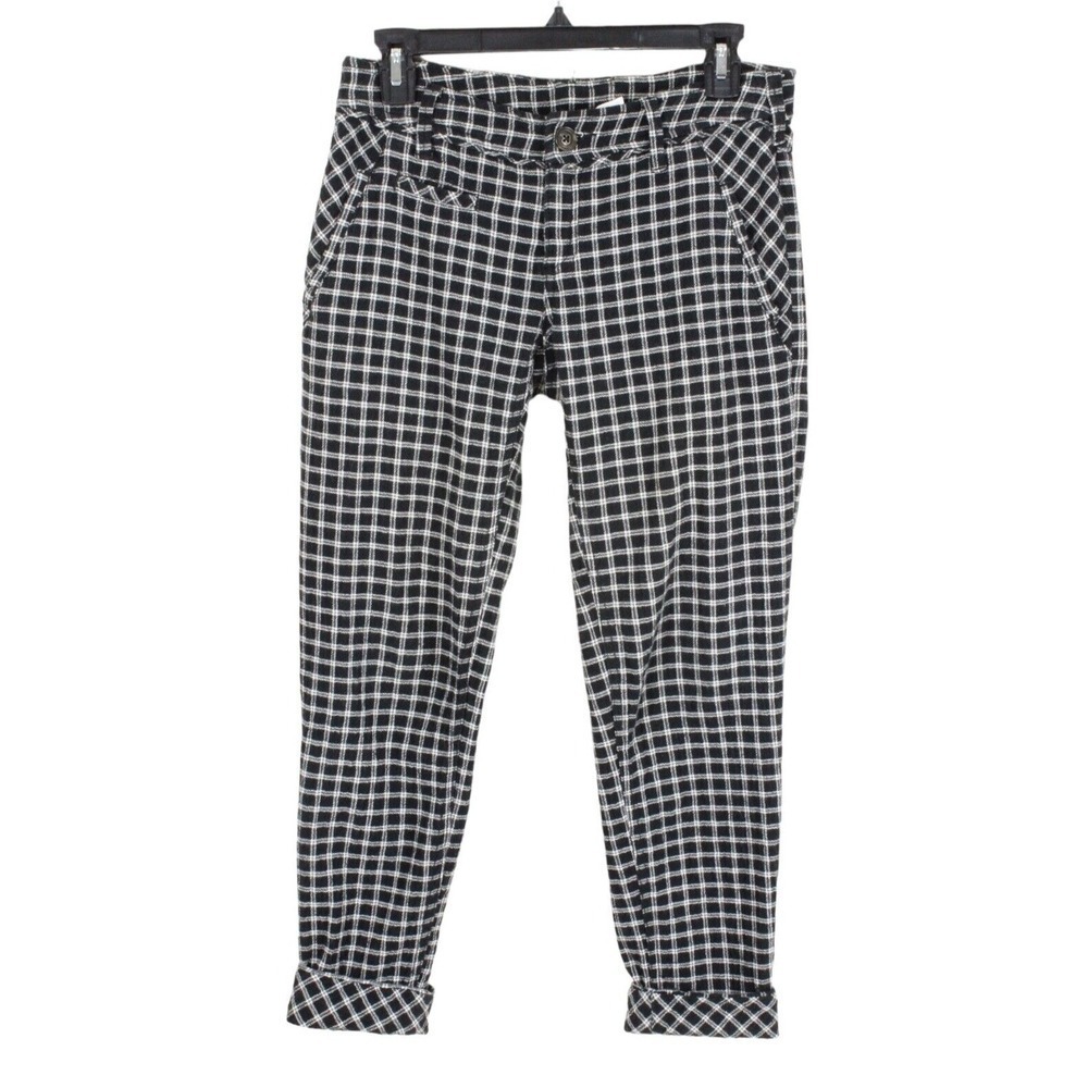 Free People Gingham‎ Ankle Pants Size 2 Black White Stretch Gauze